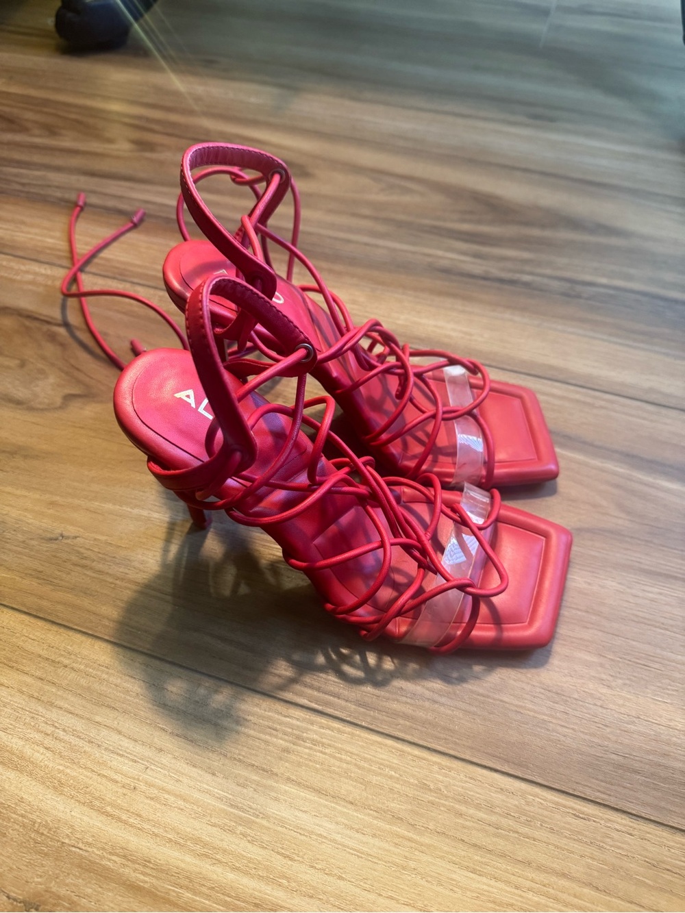 ALDO Red Lace-Up Strappy Heeled Sandals